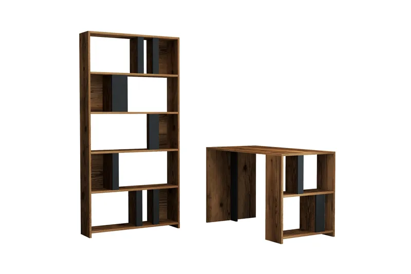 Timiza Skrivbord 120 cm med Förvaring Hylla + Bokhylla - Valnötsbrun/Antracit - Möbler - Bord & matgrupp - Kontorsbord - Skrivbord