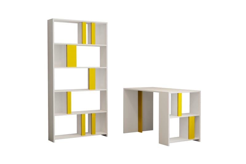 Timiza Skrivbord 120 cm med Förvaring Hylla + Bokhylla - Vit/Gul - Möbler - Bord & matgrupp - Kontorsbord - Skrivbord