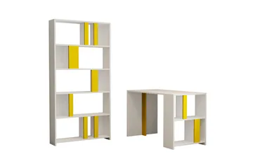 Timiza Skrivbord 120 cm med Förvaring Hylla + Bokhylla - Vit/Gul - Möbler - Bord & matgrupp - Kontorsbord - Skrivbord