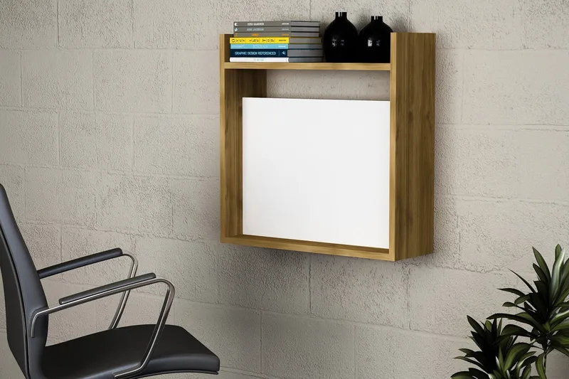 Toppley Väggskrivbord 60 cm med Förvaring Hyllor - Vit/Valnötsbrun - Möbler - Bord & matgrupp - Kontorsbord - Skrivbord