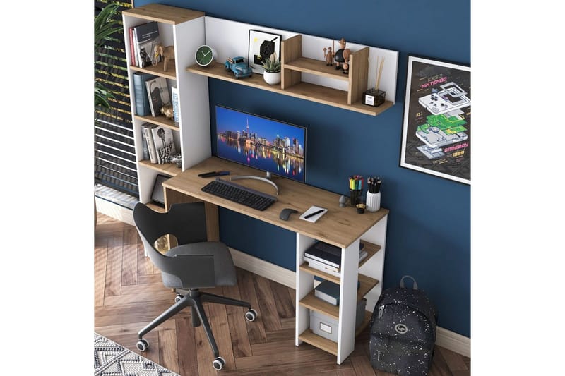 Skrivbord Traven Valnöt / Vit - Vit - Möbler - Bord & matgrupp - Kontorsbord - Skrivbord