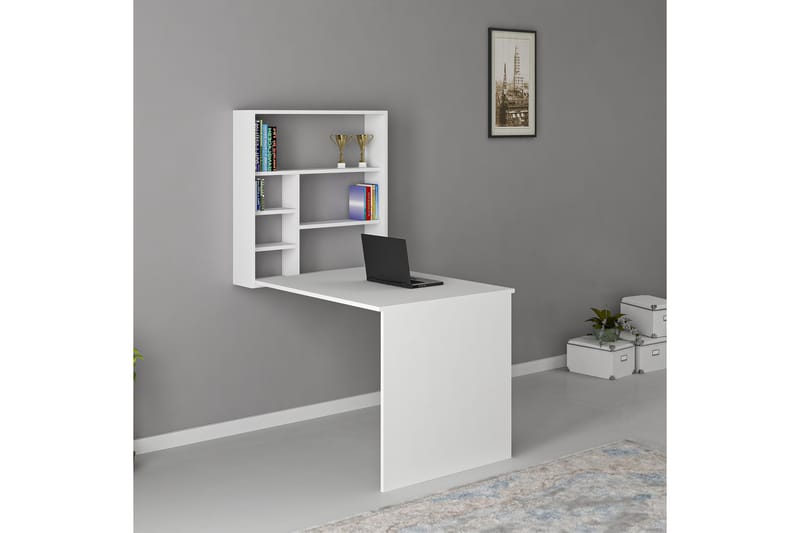 Väggskrivbord Ridlington 90 cm med Förvaring Hyllor - Vit - Möbler - Bord & matgrupp - Kontorsbord - Skrivbord