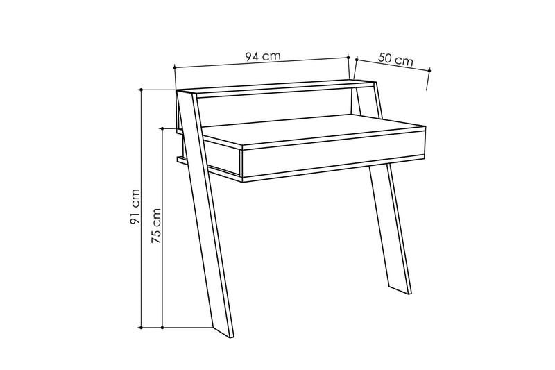 Väggskrivbord Rodger 94 cm med Förvaring Låda + Hylla - Vit - Skrivbord - Datorbord