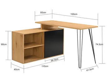 Vorlen Hörnskrivbord 130 cm i MDF med hylla - ekdekor svart - Möbler - Bord & matgrupp - Kontorsbord - Skrivbord - Hörnskrivbord