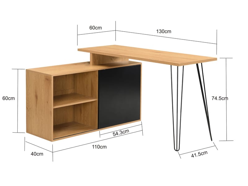 Vorlen Hörnskrivbord 130 cm i MDF med hylla - ekdekor svart - Möbler - Bord & matgrupp - Kontorsbord - Skrivbord - Hörnskrivbord