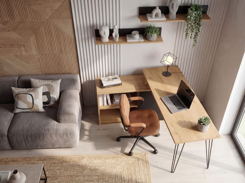 Vorlen Hörnskrivbord 130 cm i MDF med hylla - ekdekor svart - Möbler - Bord & matgrupp - Kontorsbord - Skrivbord - Hörnskrivbord
