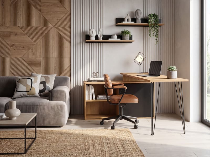 Vorlen Hörnskrivbord 130 cm i MDF med hylla - ekdekor svart - Möbler - Bord & matgrupp - Kontorsbord - Skrivbord - Hörnskrivbord