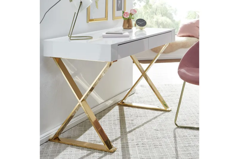 Willowdale Skrivbord 118 cm med Förvaring 2 Lådor - Vit/Guld - Möbler - Bord & matgrupp - Kontorsbord - Skrivbord