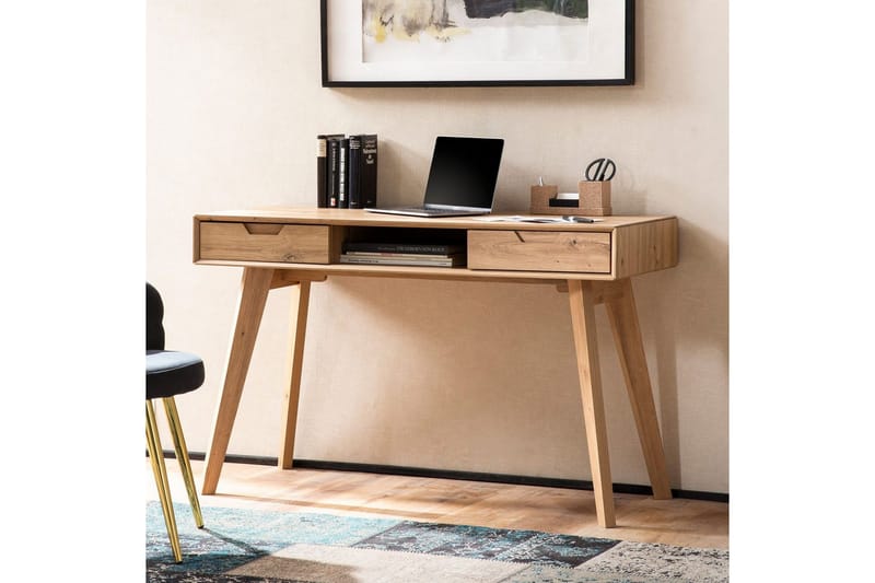 Skrivbord Wohnling Ek i trästil 120 cm med 2 lådor Förvaringsutrymme Modern - Möbler - Bord & matgrupp - Kontorsbord - Skrivbord
