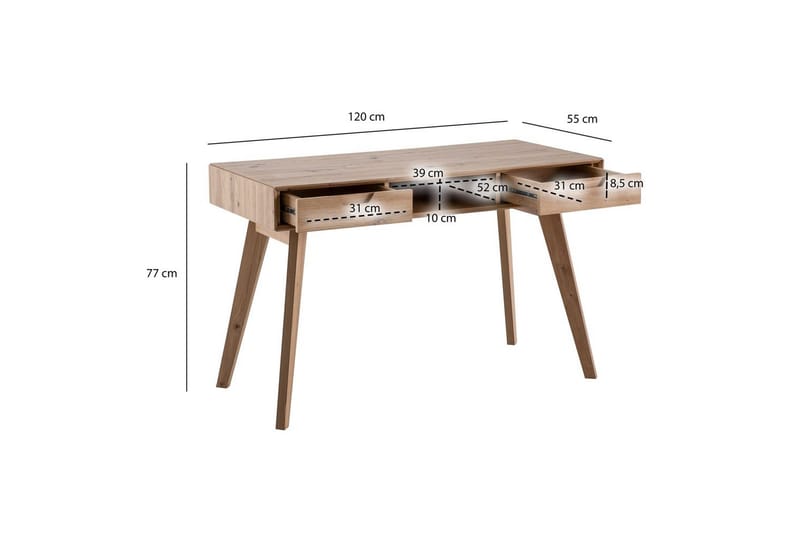 Skrivbord Wohnling Ek i trästil 120 cm med 2 lådor Förvaringsutrymme Modern - Möbler - Bord & matgrupp - Kontorsbord - Skrivbord