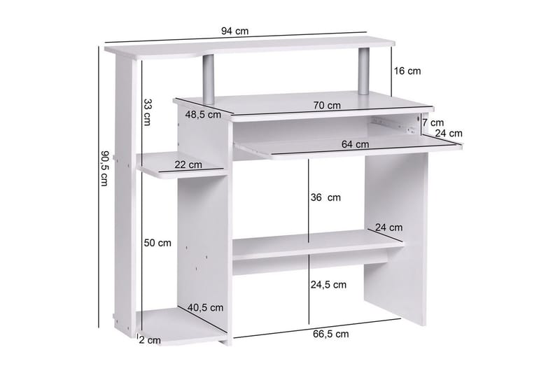 Skrivbord Wohnling för dator med hjul, tangentbord utdragbar, modern stil Vit - Vit - Möbler - Bord & matgrupp - Kontorsbord - Skrivbord