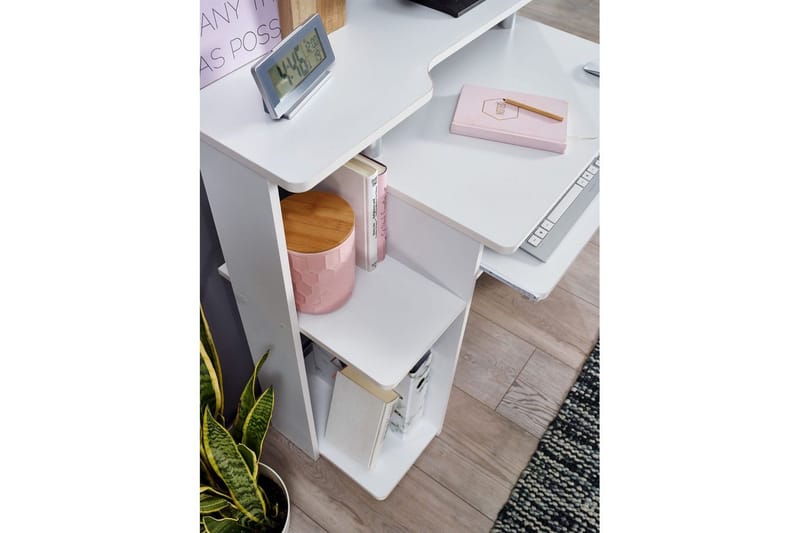 Skrivbord Wohnling för dator med hjul, tangentbord utdragbar, modern stil Vit - Vit - Möbler - Bord & matgrupp - Kontorsbord - Skrivbord
