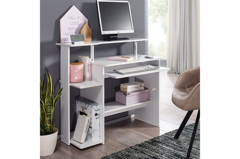 Skrivbord Wohnling för dator med hjul, tangentbord utdragbar, modern stil Vit - Vit - Möbler - Bord & matgrupp - Kontorsbord - Skrivbord