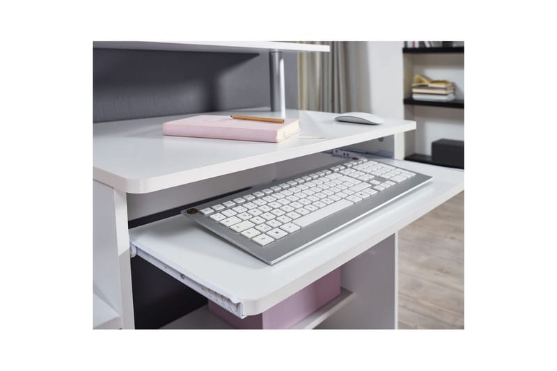 Skrivbord Wohnling för dator med hjul, tangentbord utdragbar, modern stil Vit - Vit - Möbler - Bord & matgrupp - Kontorsbord - Skrivbord