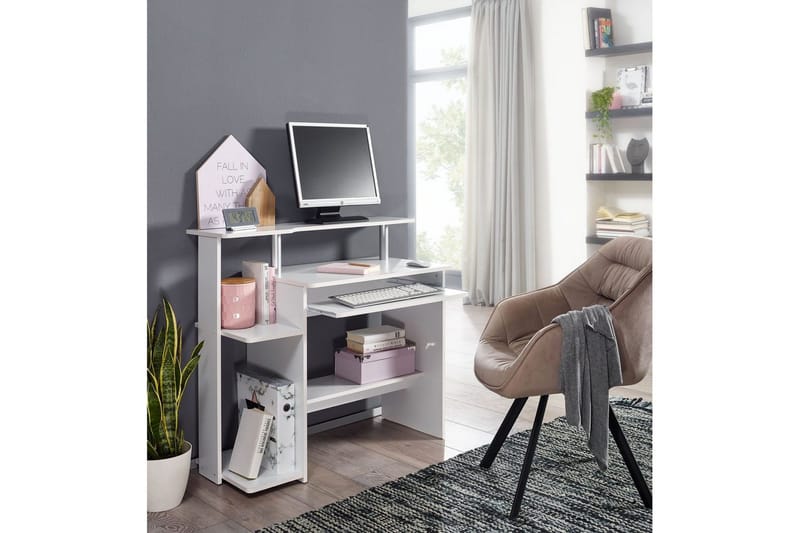 Skrivbord Wohnling för dator med hjul, tangentbord utdragbar, modern stil Vit - Vit - Möbler - Bord & matgrupp - Kontorsbord - Skrivbord