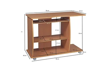 Skrivbord Wohnling för laptop eller dator med hjul, tangentbord utdragbar, modern stil Bok - Bok - Möbler - Bord & matgrupp - Kontorsbord - Skrivbord