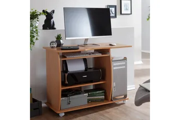 Skrivbord Wohnling för laptop eller dator med hjul, tangentbord utdragbar, modern stil Bok - Bok - Möbler - Bord & matgrupp - Kontorsbord - Skrivbord