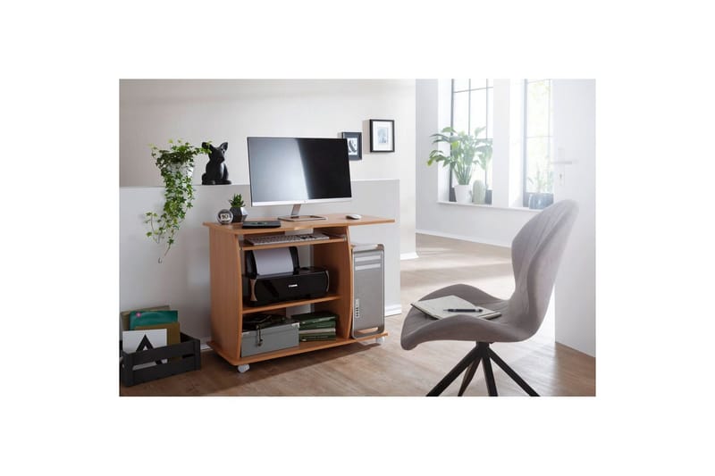 Skrivbord Wohnling för laptop eller dator med hjul, tangentbord utdragbar, modern stil Bok - Bok - Möbler - Bord & matgrupp - Kontorsbord - Skrivbord