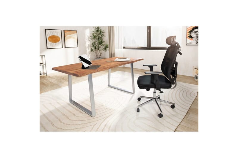 Skrivbord Wohnling Massiv trä träd kant metallben lantlig stil Silver, Rak, 140x60 cm - Silver, Rak, 140x60 cm - Möbler - Bord & matgrupp - Kontorsbord - Skrivbord