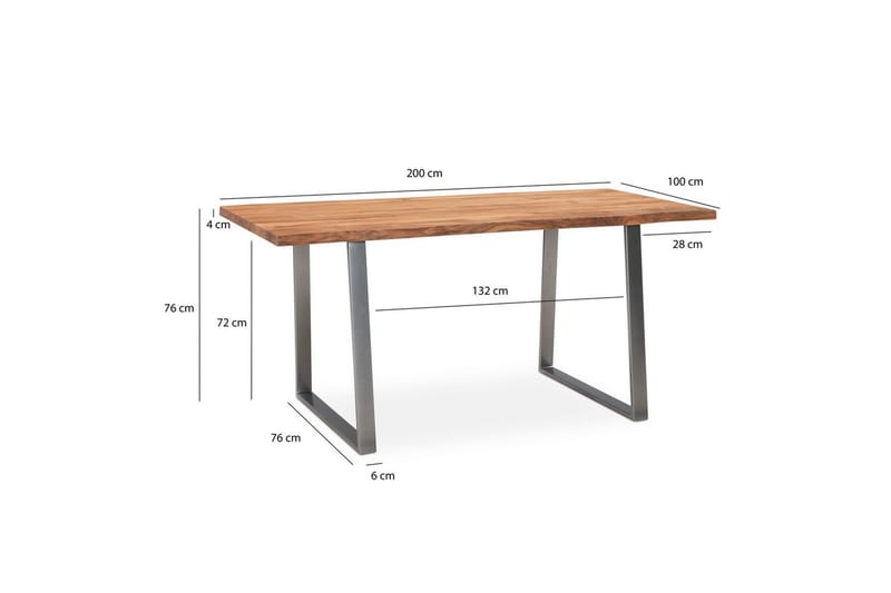 Skrivbord Wohnling Massiv trä träd kant metallben lantlig stil Silver, Rak, 200x100 cm - Silver, Rak, 200x100 cm - Möbler - Bord & matgrupp - Kontorsbord - Skrivbord
