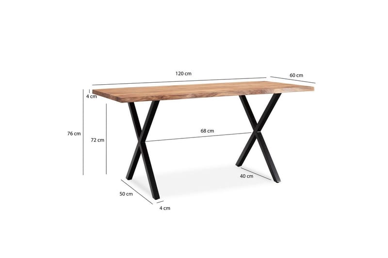 Skrivbord Wohnling Massiv trä träd kant metallben lantlig stil Svart, korsad, 120x60 cm - Svart, korsad, 120x60 cm - Möbler - Bord & matgrupp - Kontorsbord - Skrivbord