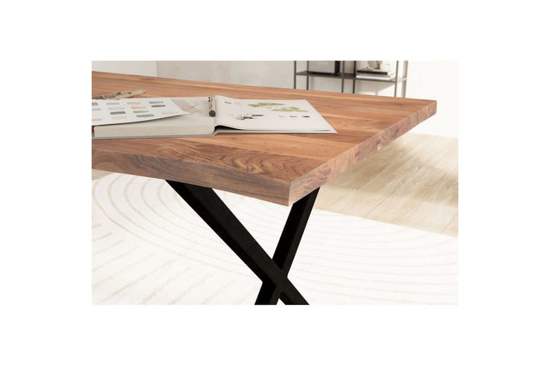 Skrivbord Wohnling Massiv trä träd kant metallben lantlig stil Svart, korsad, 180x90 cm - Svart, korsad, 180x90 cm - Möbler - Bord & matgrupp - Kontorsbord - Skrivbord