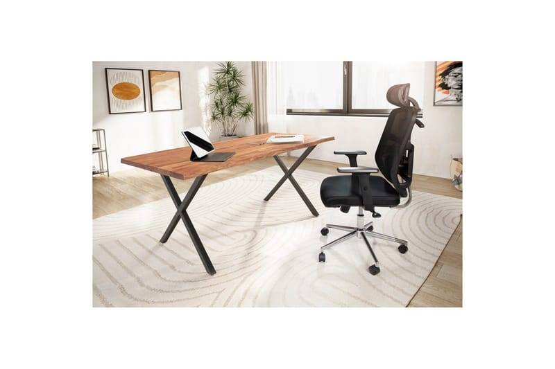 Skrivbord Wohnling Massiv trä träd kant metallben lantlig stil Svart, korsad, 200x100 cm - Svart, korsad, 200x100 cm - Möbler - Bord & matgrupp - Kontorsbord - Skrivbord