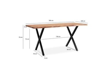 Skrivbord Wohnling Massiv trä träd kant metallben lantlig stil Svart, korsad, 200x100 cm - Svart, korsad, 200x100 cm - Möbler - Bord & matgrupp - Kontorsbord - Skrivbord