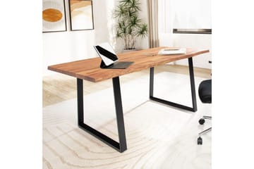Skrivbord Wohnling Massiv trä träd kant metallben lantlig stil Svart, Rak, 140x60 cm - Svart, Rak, 140x60 cm - Möbler - Bord & matgrupp - Kontorsbord - Skrivbord