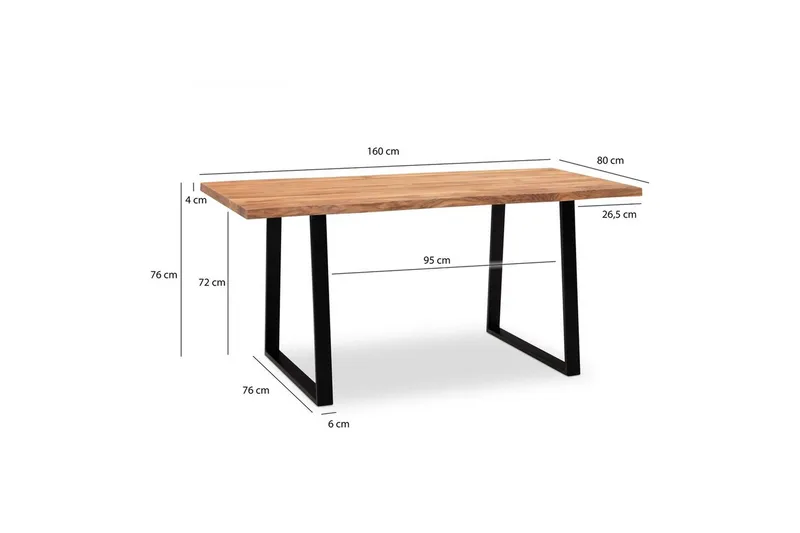 Skrivbord Wohnling Massiv trä träd kant metallben lantlig stil Svart, Rak, 160x80 cm - Svart, Rak, 160x80 cm - Möbler - Bord & matgrupp - Kontorsbord - Skrivbord