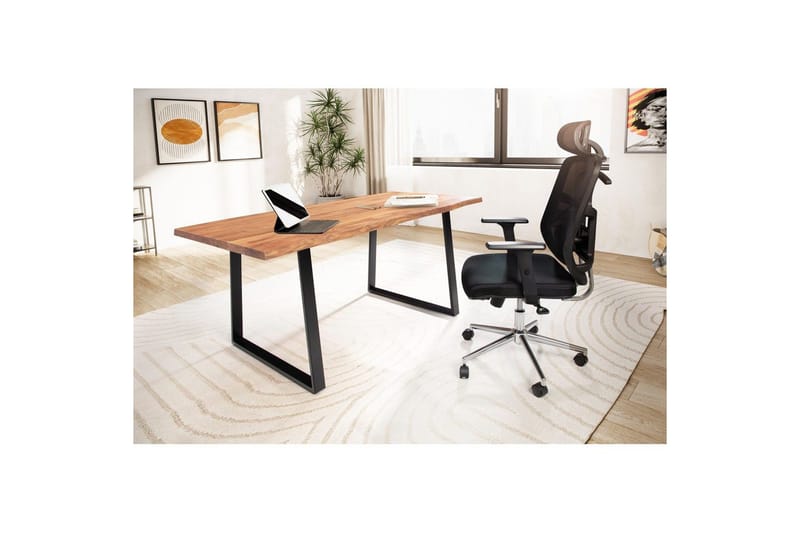 Skrivbord Wohnling Massiv trä träd kant metallben lantlig stil Svart, Rak, 160x80 cm - Svart, Rak, 160x80 cm - Möbler - Bord & matgrupp - Kontorsbord - Skrivbord