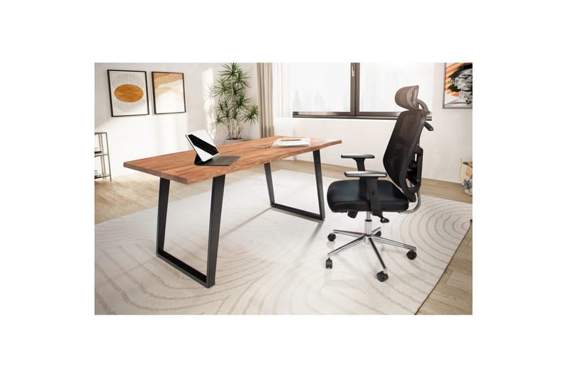 Skrivbord Wohnling Massiv trä träd kant metallben lantlig stil Svart, vinklad, 200x100 cm - Svart, vinklad, 200x100 cm - Möbler - Bord & matgrupp - Kontorsbord - Skrivbord