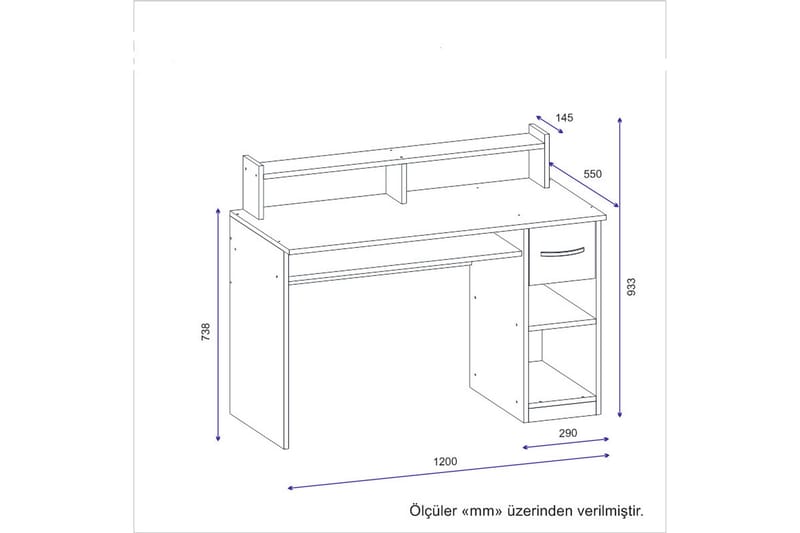 Yemisen Skrivbord 120 cm med Förvaring Låda + Hyllor - Antracit - Möbler - Bord & matgrupp - Kontorsbord - Skrivbord