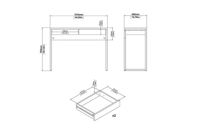 Taketo Skrivbord 40x101,6 cm - Vit - Möbler - Bord & matgrupp - Kontorsbord - Skrivbord