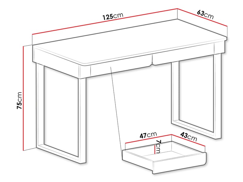Travic Skrivbord 125 cm med Lådor i Trä med Ekutseende - Brun - Möbler - Bord & matgrupp - Kontorsbord - Skrivbord