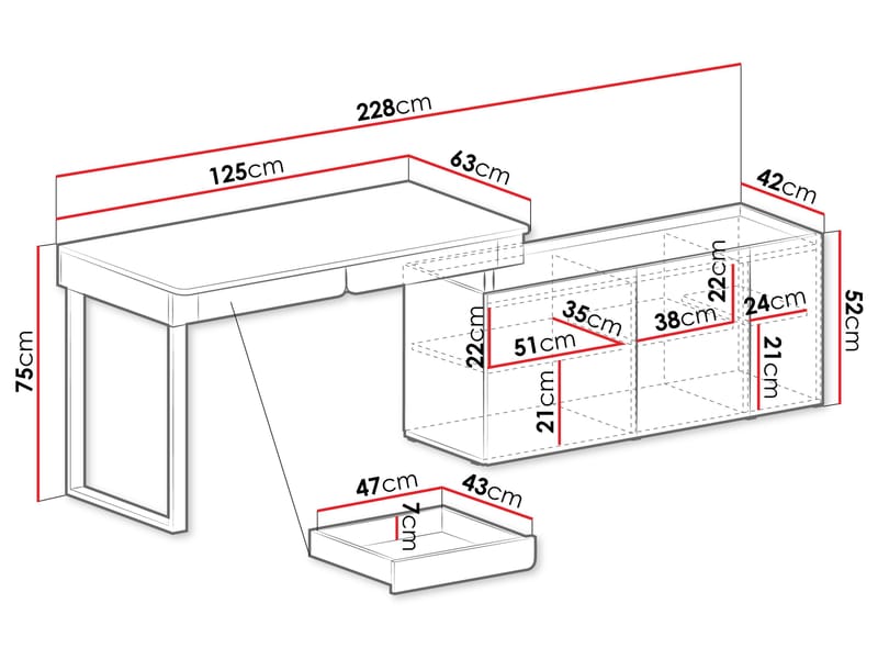Travic Skrivbord 228 cm med Förvaring i Trä med Metallstativ - Träfärgad - Möbler - Bord & matgrupp - Kontorsbord - Skrivbord
