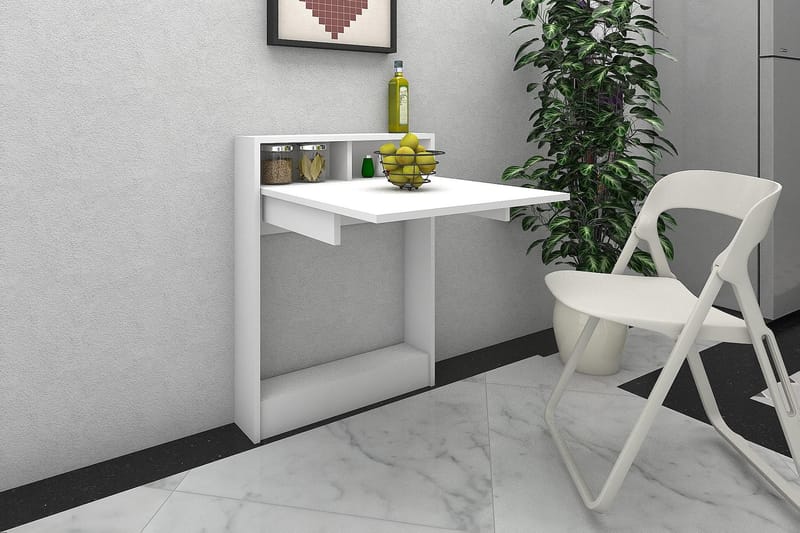 Väggskrivbord Lalenius 70 cm med Förvaring Hylla Utfällbart - Vit - Skrivbord - Datorbord