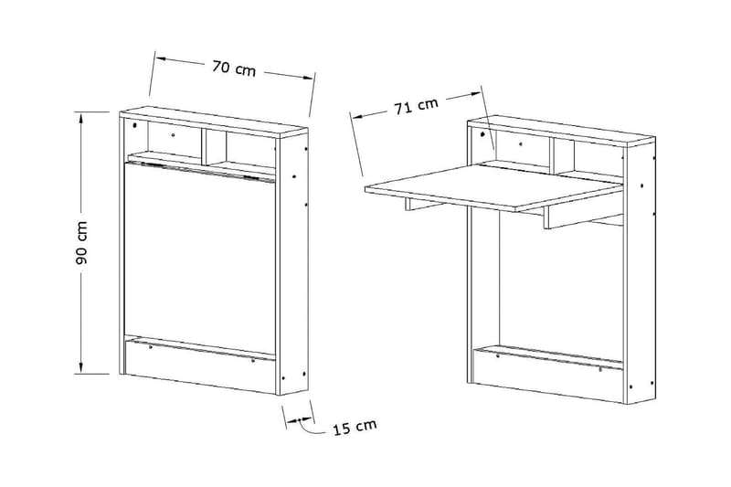 Väggskrivbord Lalenius 70 cm med Förvaring Hylla Utfällbart - Vit - Skrivbord - Datorbord