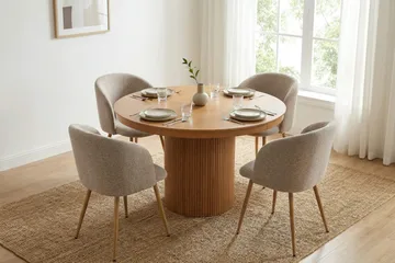 Kopparbo Förlängningsbart runt 120-220 cm Ek med 4 Greya Matstolar - Ek/Greige - Möbler - Bord & matgrupp - Matgrupp