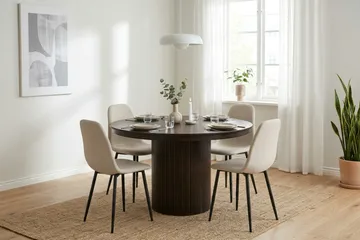 Kopparbo Förlängningsbart runt 120-220 cm Rökt Ek med 4 Nibe Matstolar - Rökt ek - Möbler - Bord & matgrupp - Matgrupp