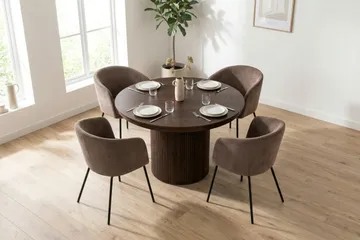 Kopparbo Förlängningsbart runt 120-220 cm Valnöt med 4 Berit Matstolar - Valnöt - Möbler - Bord & matgrupp - Matgrupp