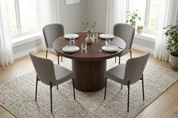 Kopparbo Förlängningsbart runt 120-220 cm Valnöt med 4 Elsie Matstolar - Valnöt/Ljusgrå - Möbler - Bord & matgrupp - Matgrupp
