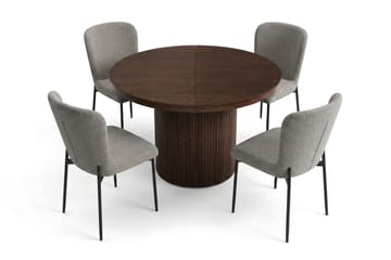 Kopparbo Förlängningsbart runt 120-220 cm Valnöt med 4 Elsie Matstolar - Valnöt/Ljusgrå - Möbler - Bord & matgrupp - Matgrupp