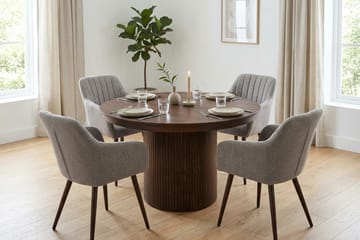 Kopparbo Förlängningsbart runt 120-220 cm Valnöt med 4 Filippa Matstolar - Valnöt - Möbler - Bord & matgrupp - Matgrupp