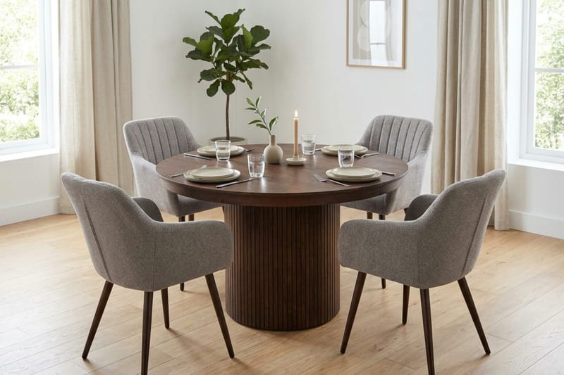 Kopparbo Förlängningsbart runt 120-220 cm Valnöt med 4 Filippa Matstolar - Valnöt - Möbler - Bord & matgrupp - Matgrupp