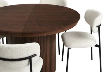 Kopparbo Förlängningsbart runt 120-220 cm Valnöt med 4 Lucy Matstolar - Valnöt/Vit - Möbler - Bord & matgrupp - Matgrupp