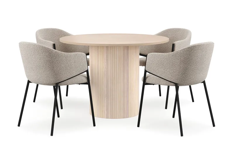 Kopparbo Matbord 106 cm med 4 Filip Matstolar, White / Taupe Bouclé