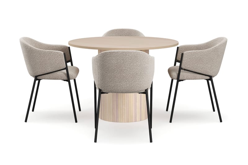 Kopparbo Matbord 106 cm med 4 Filip Matstolar - White / Taupe Bouclé - Möbler - Bord & matgrupp - Matgrupp