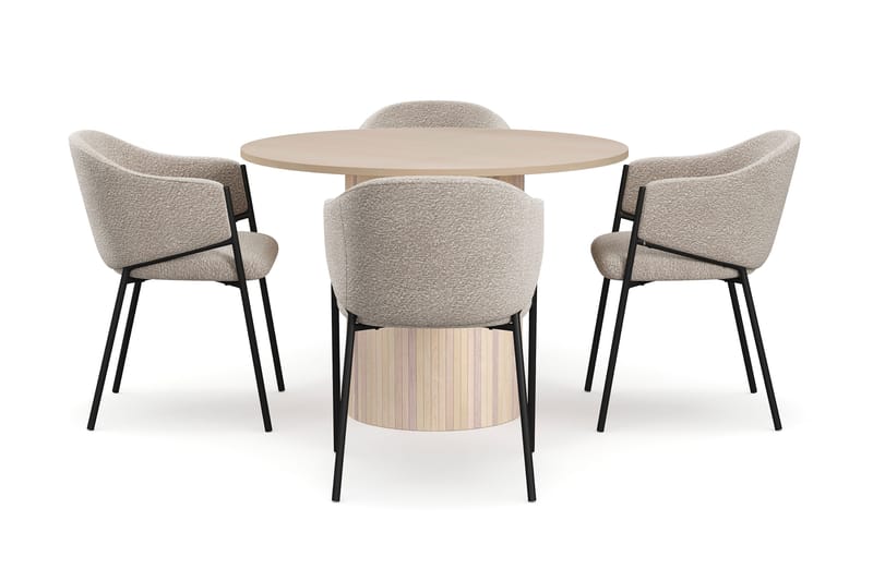 Kopparbo Matbord 106 cm med 4 Filip Matstolar - White / Taupe Bouclé - Möbler - Bord & matgrupp - Matgrupp