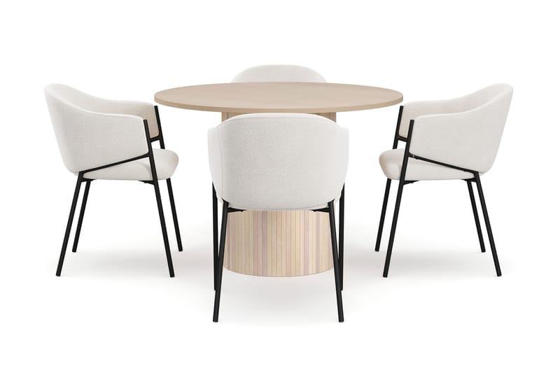 Kopparbo Matbord 106 cm med 4 Filip Matstolar - White / Vit Bouclé - Möbler - Bord & matgrupp - Matgrupp